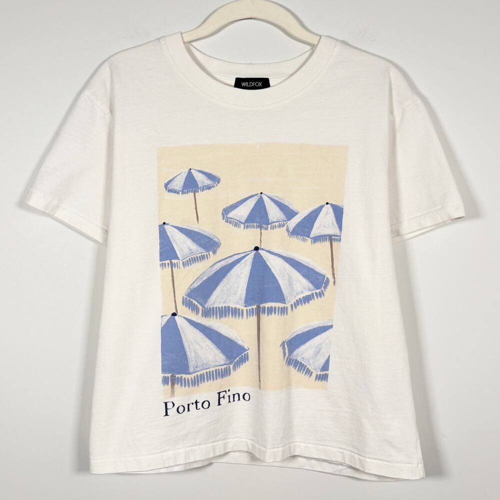 Wild Fox Coastal Summer Beach Umbrella Cropped Boxy Short Sleeve Graphic Tee